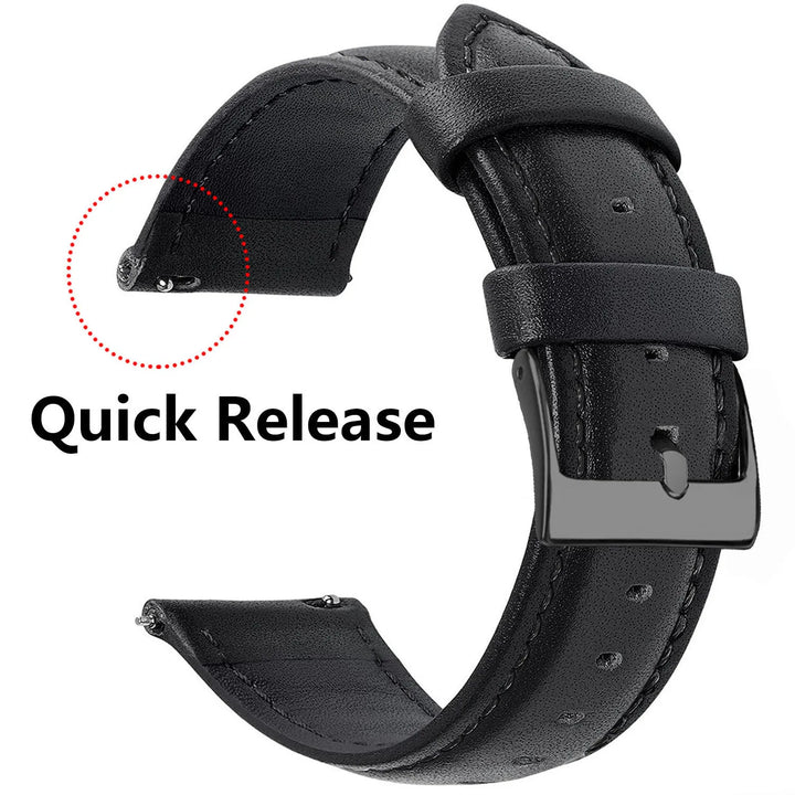 Genuine Leather Watch Strap – Smooth Finish (SS Buckle, 12–22mm)
