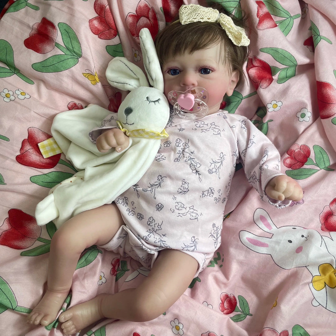 45 cm Felicia Reborn Baby Doll – Realistic Vinyl with Hand‑Rooted Hair & Open Blue Eyes