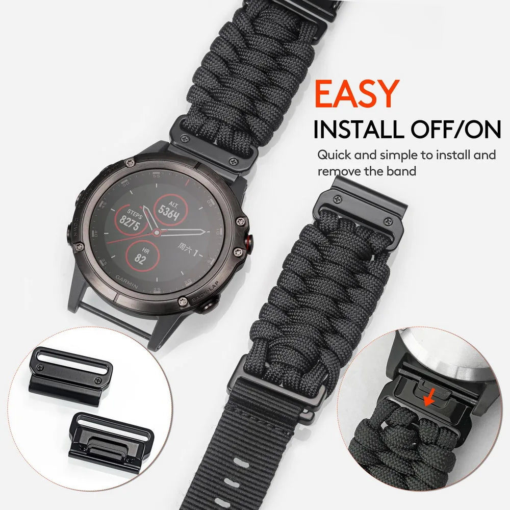 Nylon Braid Quickfit Watch Band 22-26mm for Garmin Fenix, Tactix, MK3, MARQ, Forerunner