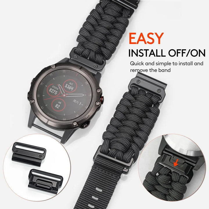 Nylon Braid Quickfit Watch Band 22-26mm for Garmin Fenix, Tactix, MK3, MARQ, Forerunner