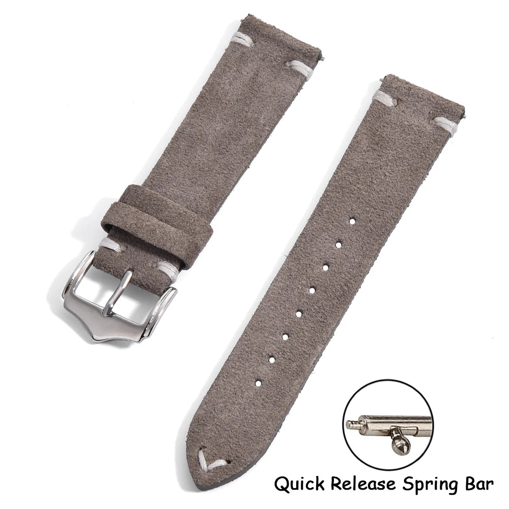 Vintage Suede Leather Watch Strap – 20-22mm Quick Release