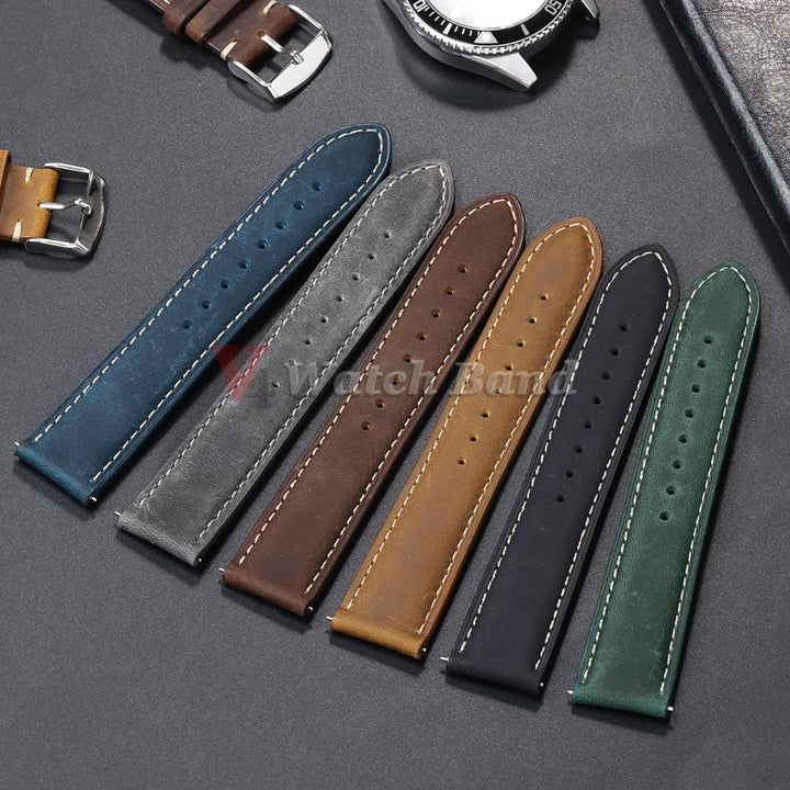 Genuine Calfskin Leather Watch Band 14–24mm for Omega & Seiko (Butterfly Buckle, Brown)