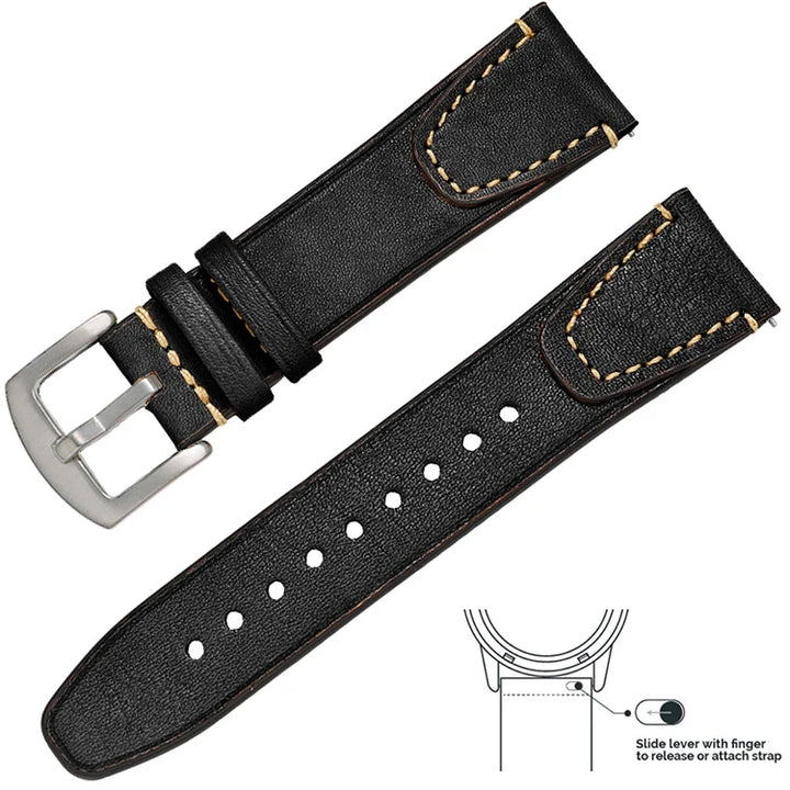 op Grain Genuine Leather Watch Band 20mm 22mm (Quick Release)