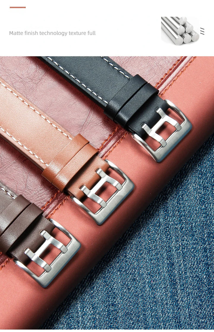 Double Row Hole Leather Watch Strap 20/22mm for Hamilton & Seiko