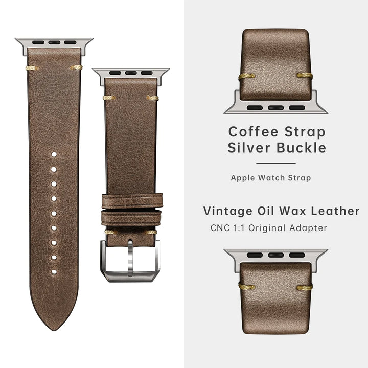 Leather Watch Band for Apple Watch, Ultra 49mm, Series 10 9, 8, 7, SE, 45mm, 44mm, 41mm, 40mm, Vegetable Tanned Leather Strap
