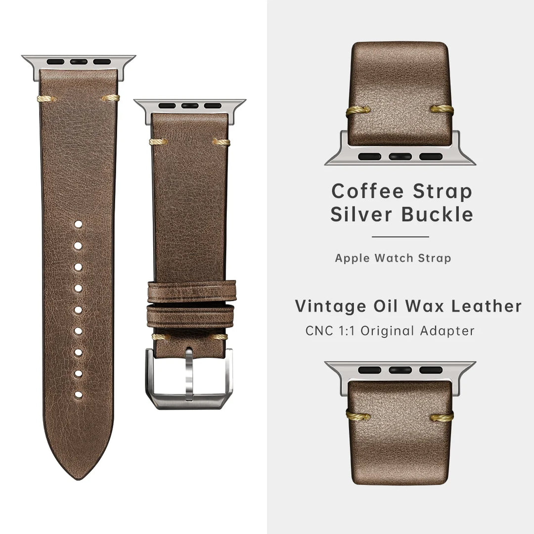 Luxury Leather Watch Strap for Apple Watch, Ultra 49mm, Series 10, 9, 8, 7, 6, SE, 45mm, 44mm, 41mm, 40mm, Leather Watch Band