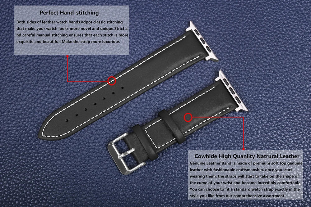Genuine Leather Apple Watch Band 40–49mm for iWatch Series 3–8 & Ultra