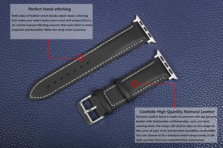 Genuine Leather Apple Watch Band 40–49mm for iWatch Series 3–8 & Ultra