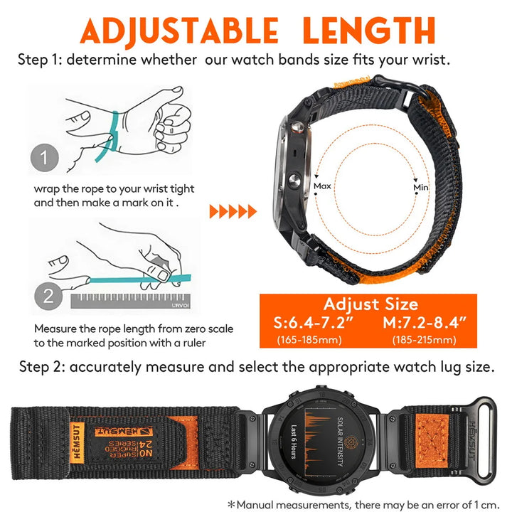 HEMSUT Nylon Quickfit Watch Strap – 20–26mm for Garmin Fenix & EPIX