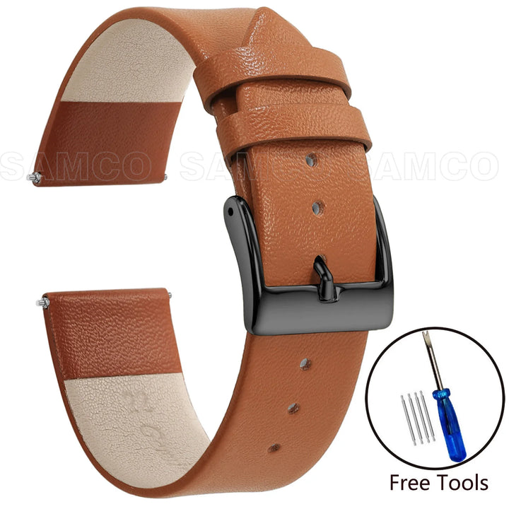 Genuine Leather Minimalist Thin Elegant Apple Watch Band 12–22mm (Soft Wrist Bracelet)