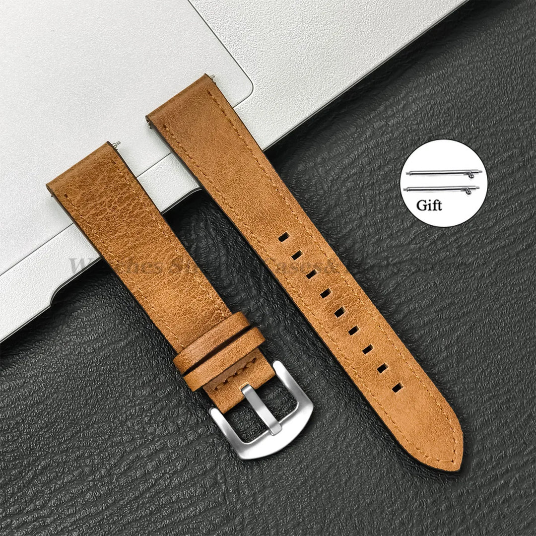 Leather Strap for Samsung Galaxy & Huawei Watches – Vintage Brown (20/22mm)