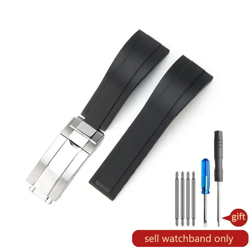Rubber Watch Strap with Stainless Steel Butterfly Buckle for Rolex