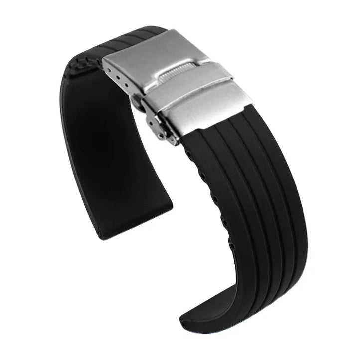 Striped Rubber Tire Watch Band 18–24mm with Deployment Buckle