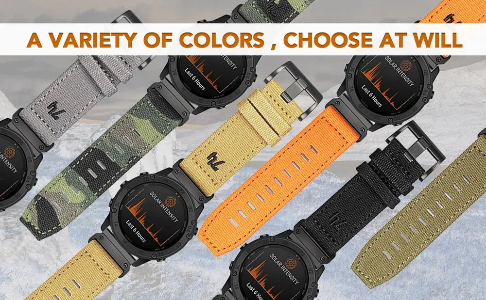 HEMSUT Canvas QuickFit Watch Strap – 20/22/26mm for Garmin fēnix, Tactix, Forerunner, MARQ