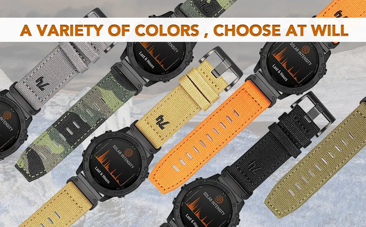 HEMSUT Canvas QuickFit Watch Strap – 20/22/26mm for Garmin fēnix, Tactix, Forerunner, MARQ