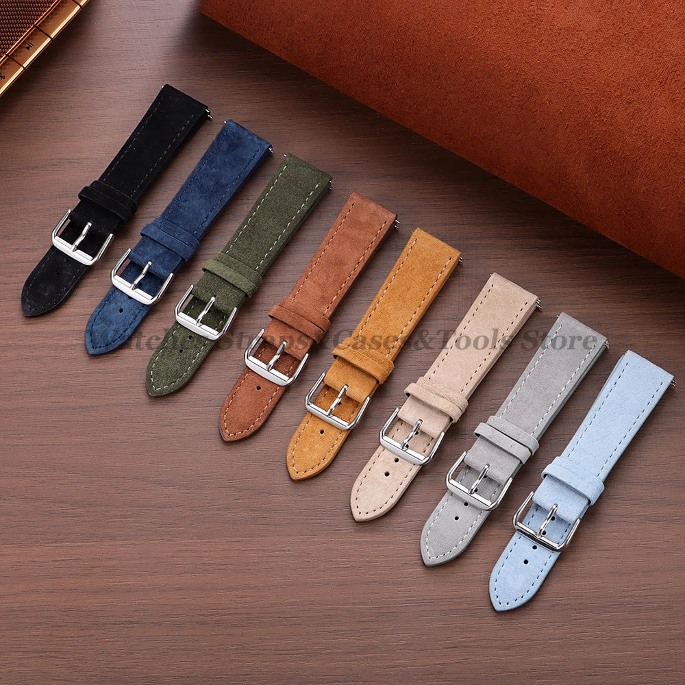 Vintage Suede Cowhide Leather Watch Strap (18–22mm, Quick Release)