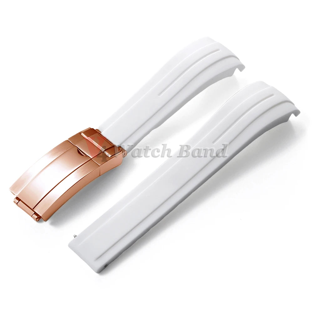 Curved End Rubber Watch Strap 20mm 21mm 22mm for Rolex for Water Ghost Waterproof Silicone Wrist Band Folding Buckle Bracelet