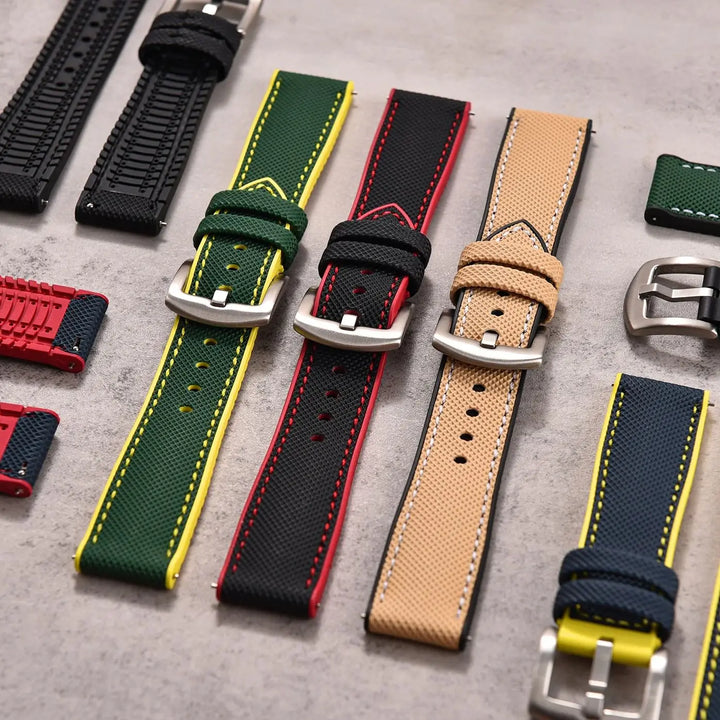 18/20/22/24mm Universal FKM Rubber Strap Waterproof Quick Release Sailcloth Leatehr Watch Band For Longines Seiko Omega IWC Belt