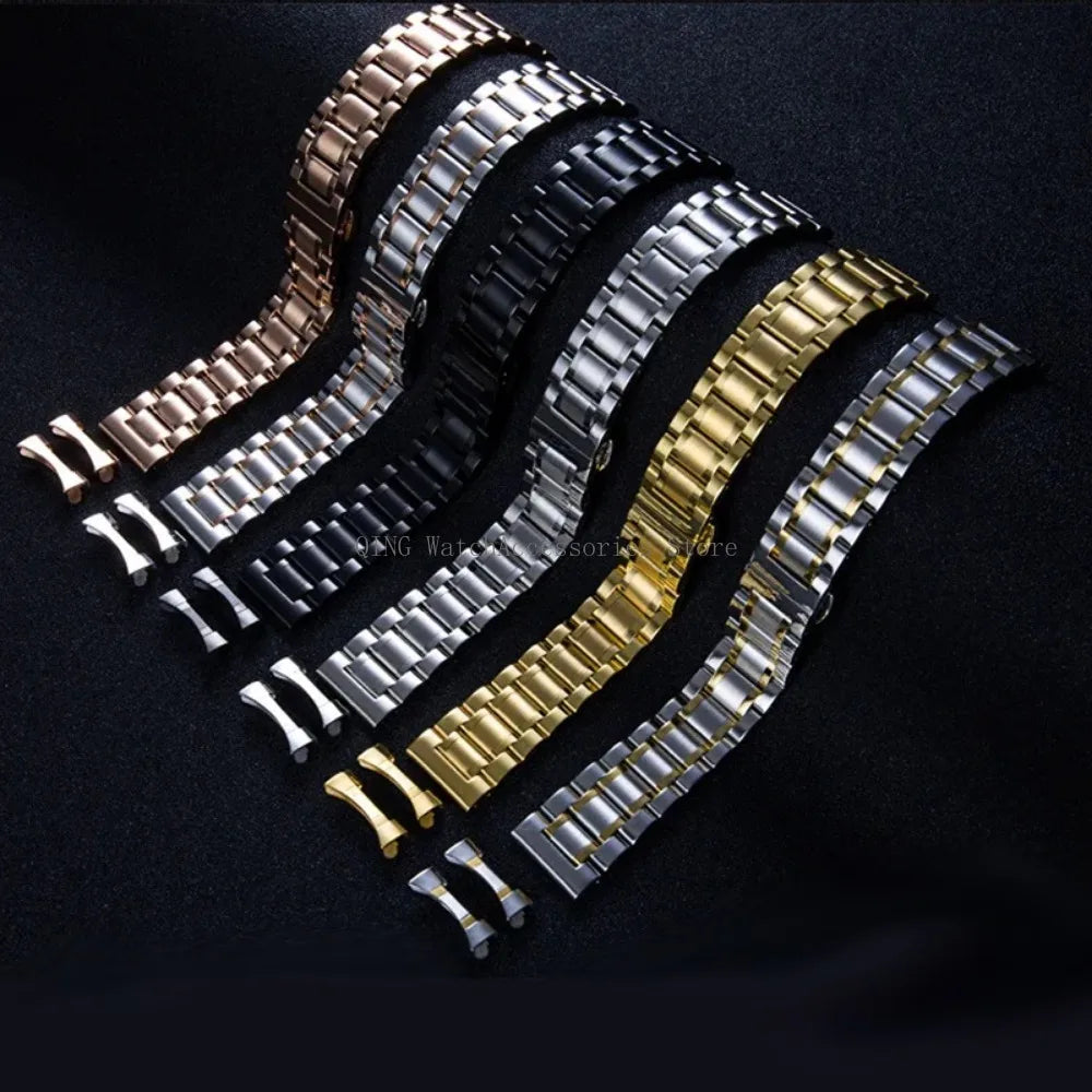 Curved End Solid Stainless Steel Watch Strap – Universal with Butterfly Buckle