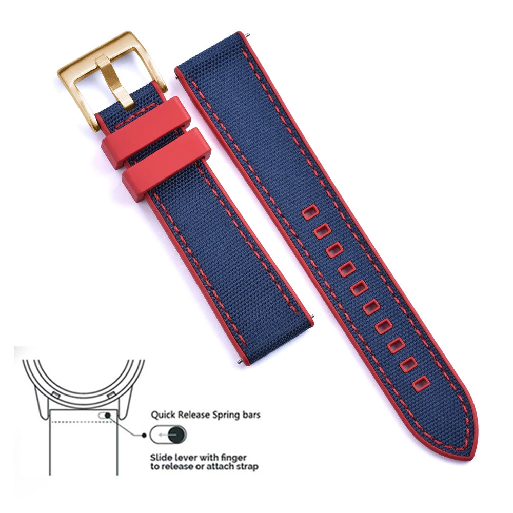 Premium Hybrid FKM Nylon Watch Band Quick Release Rubber Watch Strap 20mm 22mm Watch Strap Watch Replacement Watchband