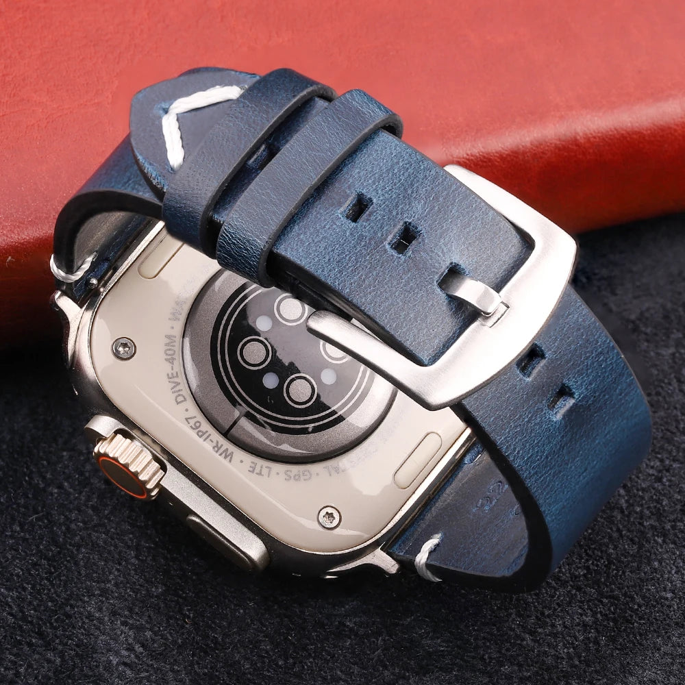 Handmade Vintage Leather Strap for Apple Watch 38-49mm Series 4-9, SE, Ultra
