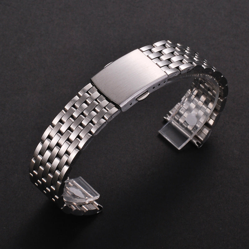 Universal Stainless Steel Watch Strap with Folding Buckle (18–22mm)