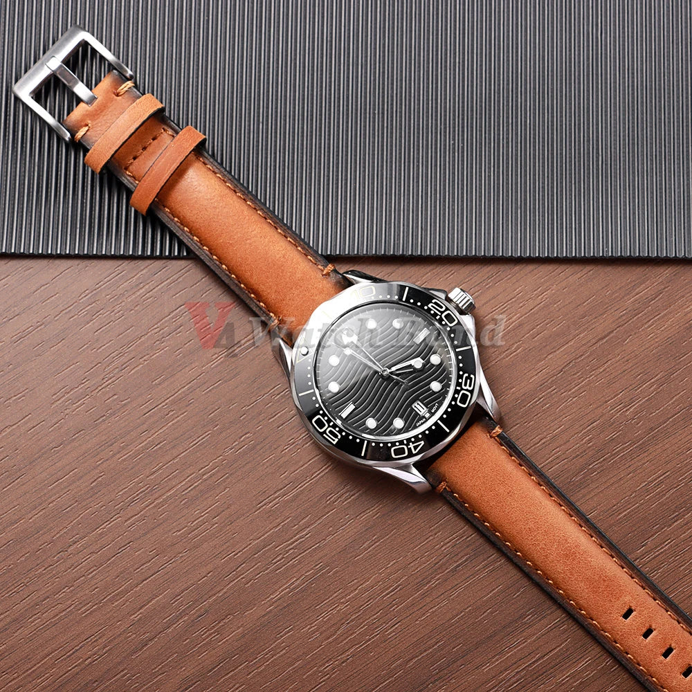 Cowhide Leather Watch Band 20–24mm for Fossil & Samsung (Brown, Quick Release)