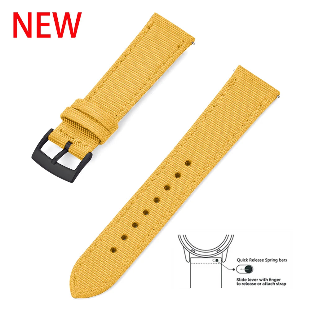 New Design Hybrid Canvas Nylon Leather Watch Strap 18mm 20mm 22mm Bracelet Quick Release Replacement Black Khaki Red Watchbands
