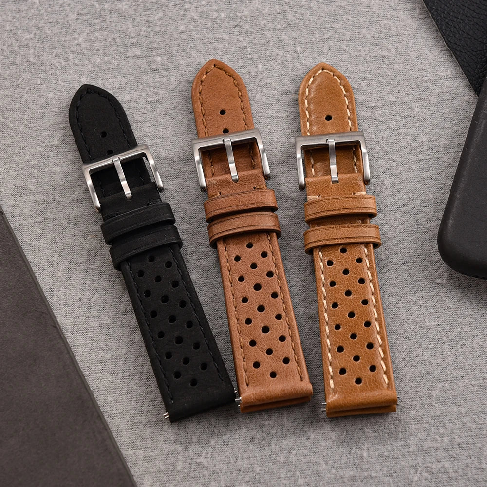 Vintage Racing Leather Watch Strap 18–22mm Quick Release for Omega