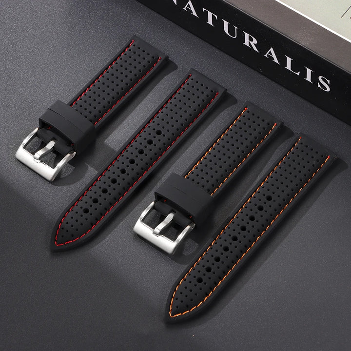 Premium Silicone Watch Band Waterproof Soft Rubber Strap 20mm 22mm 24mm Breathable Watch Strap Replacement for Universal Watch