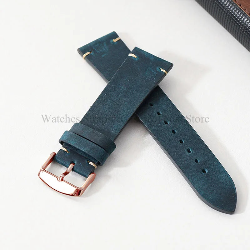 Crazy Horse Leather Retro Watchband 18mm 20mm 21mm 22mm for Seiko for Rolex Men Women Bracelet for Samsung Galaxy Watch 3/4/5/6