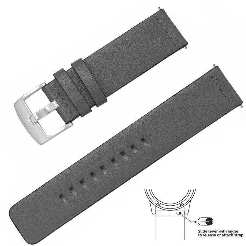 Genuine Leather Quick Release Watch Band 20–22mm for Huawei & Samsung Galaxy 45/46mm