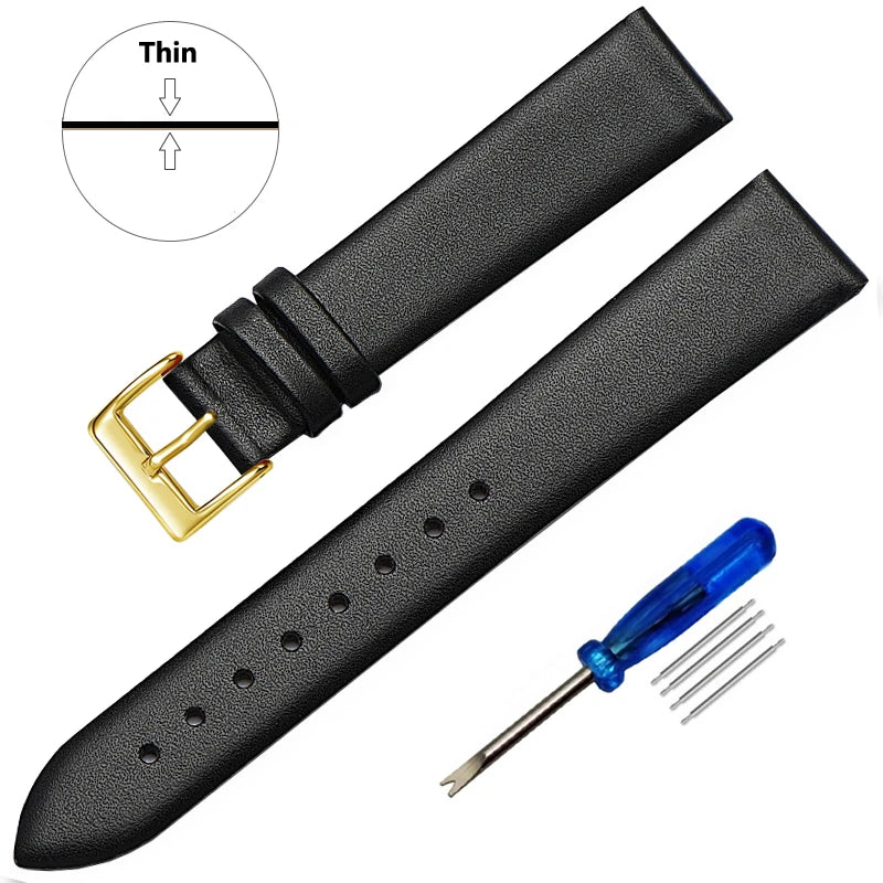 Genuine Leather Watch Strap – Smooth Finish (SS Buckle, 12–22mm)