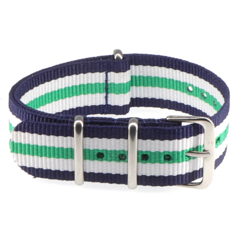 Striped Nylon Watch Strap with Silver Buckle (16-22mm)