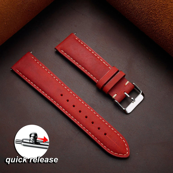 Vintage Dark Brown Cowhide Leather Watch Strap (14–24mm, Quick Release)
