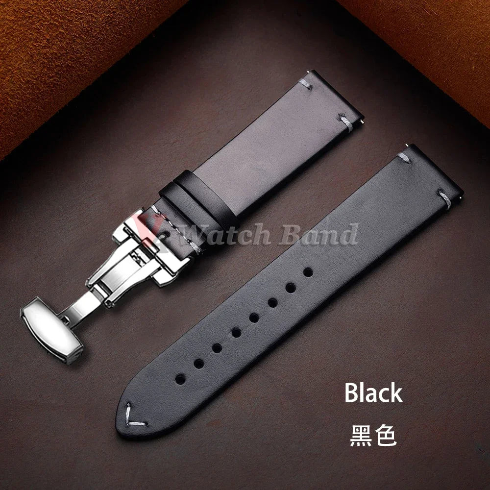 Seiko Vintage Oil Wax Leather Watch Strap – 18–24mm, Butterfly Buckle