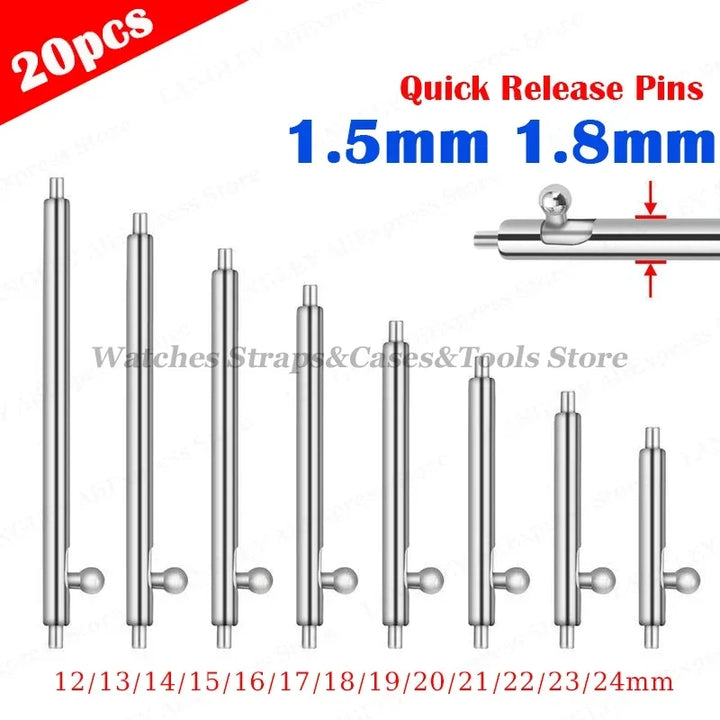 20‑Piece Quick-Release Watch Pins – 1.5/1.8mm, 12–24mm Spring Bars