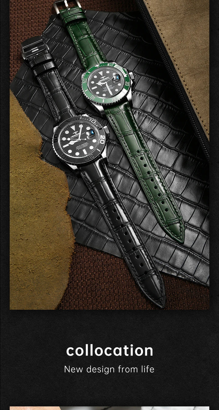 MAIKES Luxury Leather Watch Strap Quick Release Accessories For Rolex Omega IWC Watchbands Green 19mm 20mm 21mm 22mm Watch Band