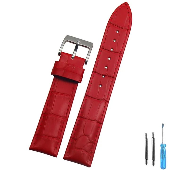 Genuine Leather Watch Strap – 14–24mm with Steel Buckle & Tool