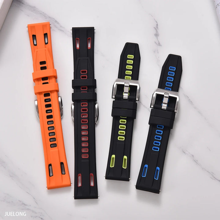 JUELONG Dual Color High-Density Silicone Watch Strap 20/22mm Quick Release