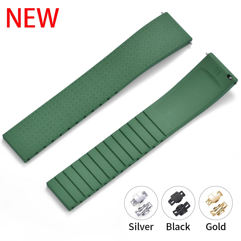 JUELONG CTS Fluororubber Watch Strap 18mm 19mm 20mm 22mm New Quick Release Butterfly Buckle Watch Band FKM Strap For Cut To Size