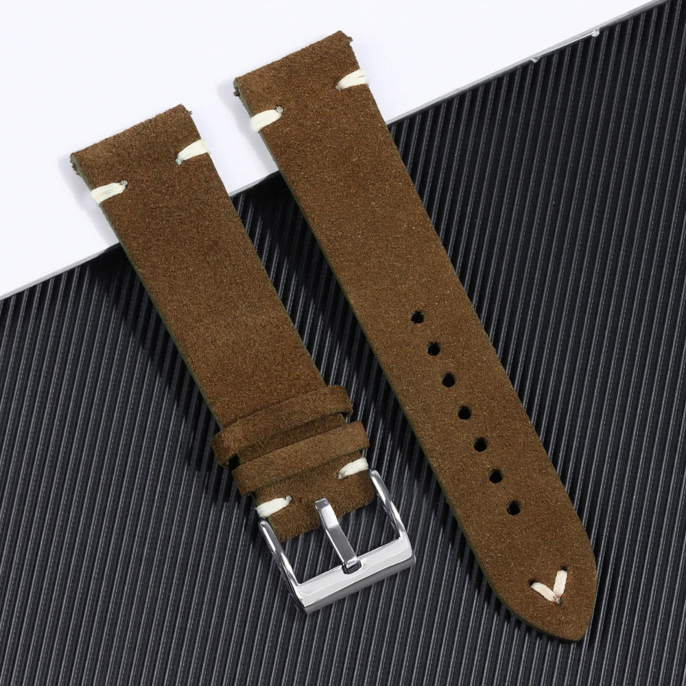 Vintage Suede Leather Watch Strap (Handmade Stitching)