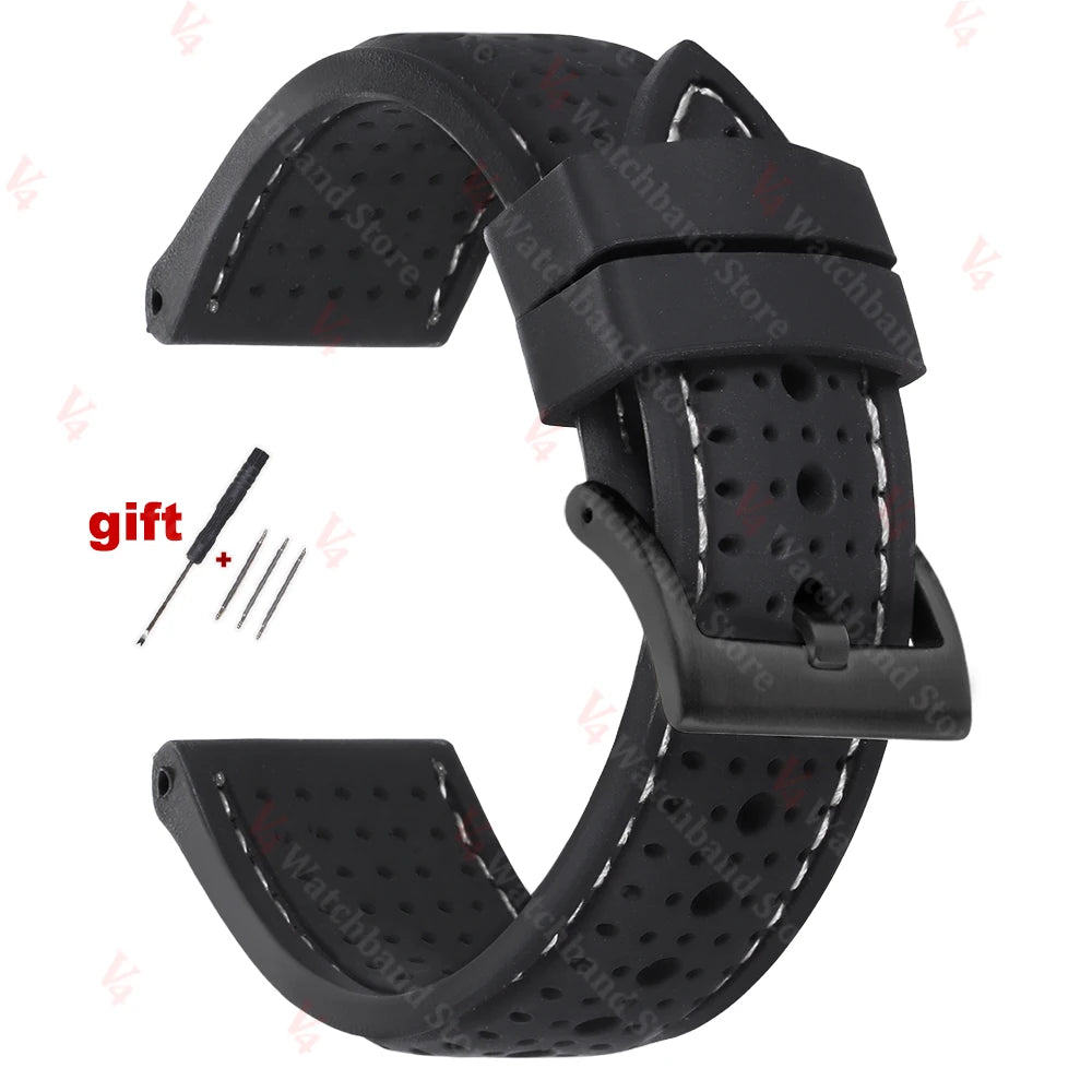 Premium Silicone Watch Band Waterproof Soft Rubber Strap 20mm 22mm 24mm Breathable Watch Strap Replacement for Universal Watch