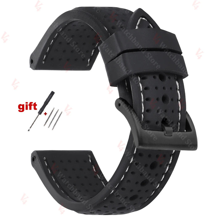 Premium Silicone Watch Band Waterproof Soft Rubber Strap 20mm 22mm 24mm Breathable Watch Strap Replacement for Universal Watch