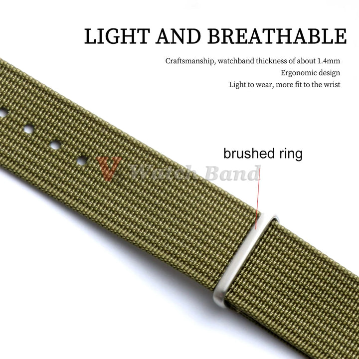 Ribbed Nylon Watch Band 18–22mm (Military Style)