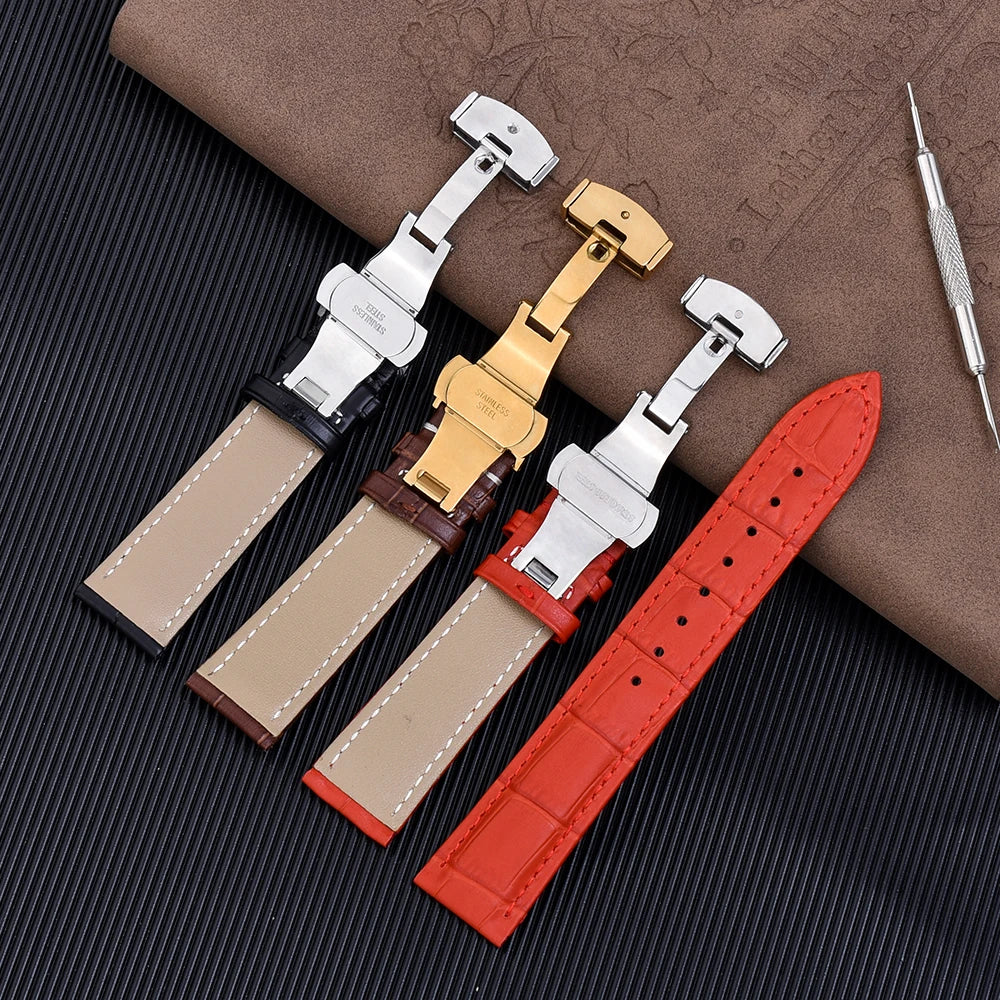 Universal Cowhide Leather Watch Strap – 18-22mm with Butterfly Buckle