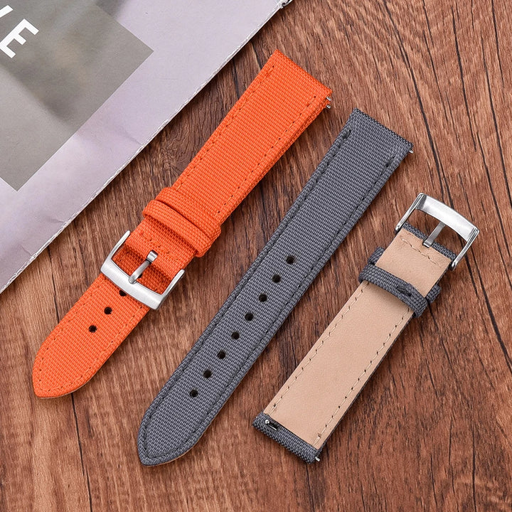New Design Hybrid Canvas Nylon Leather Watch Strap 18mm 20mm 22mm Bracelet Quick Release Replacement Black Khaki Red Watchbands