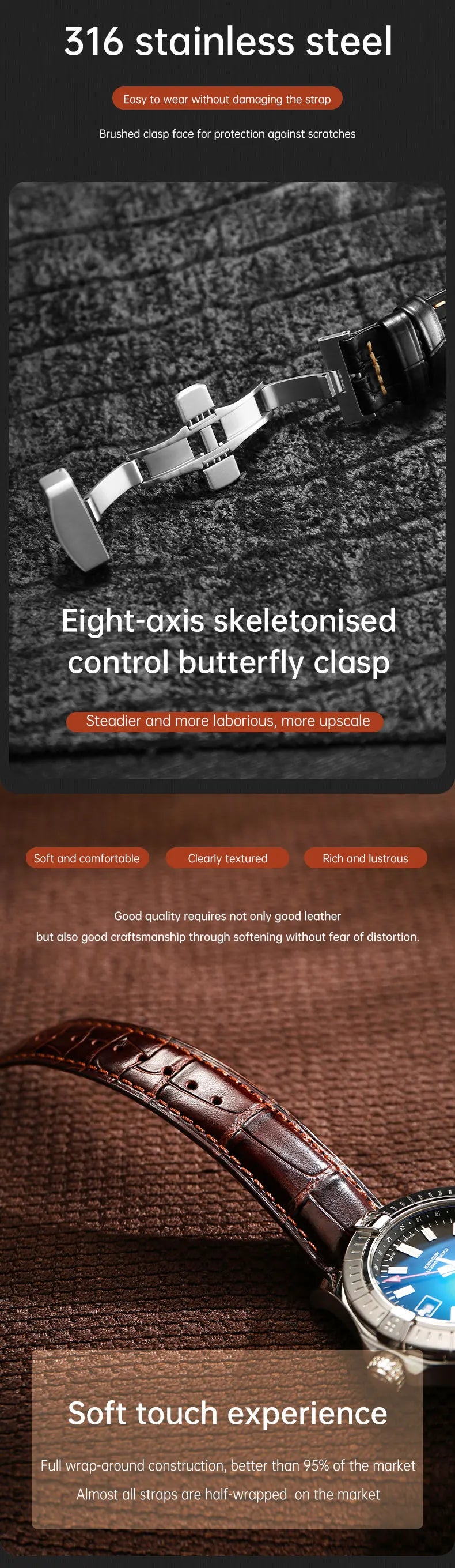 Maikes Top Quality Leather Watch Strap Accessories Butterfly Buckle For Chopard Breitling Omega Patek Philippe Watch Band