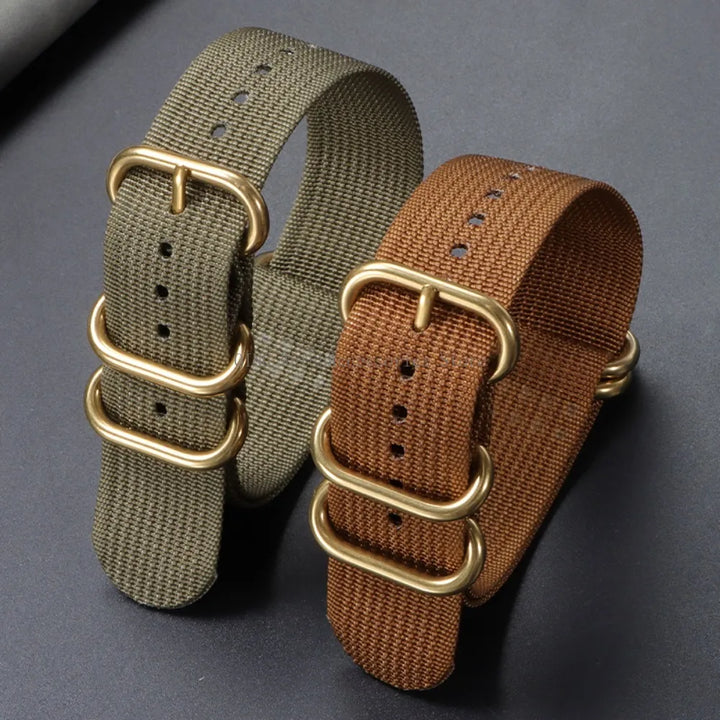 5-Ring Gold Buckle Nylon Watch Band