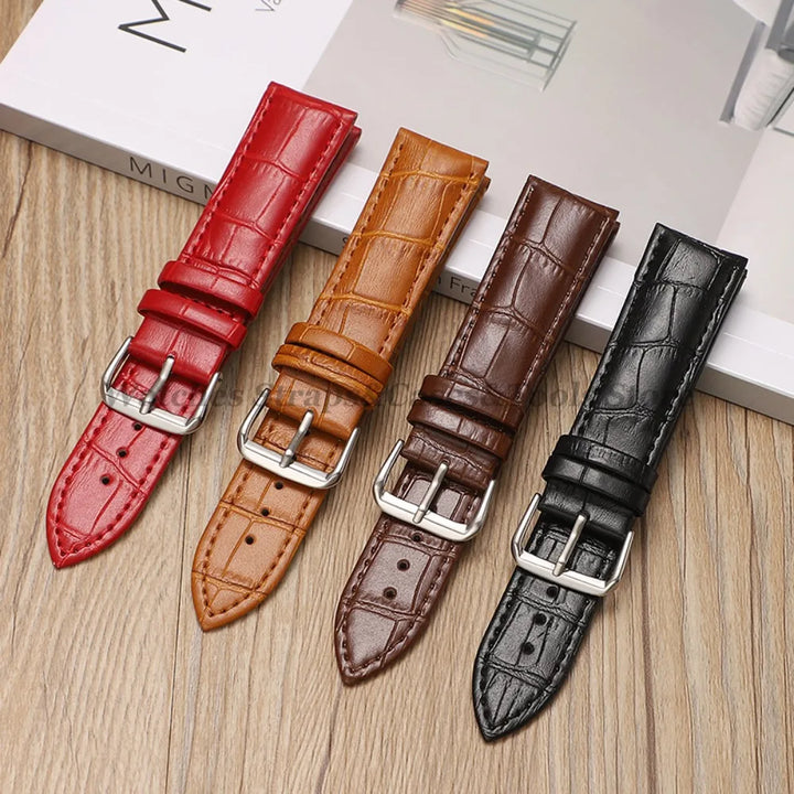Calfskin Leather Strap Slub Pattern 12/13/14/15/16/17/18/19/20/21/22/23/24mm Universal Watchband for Samsung SmartWatch Bracelet